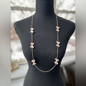 J. Crew Pink Enamel Bow & Rhinestone Gold-tone Necklace
